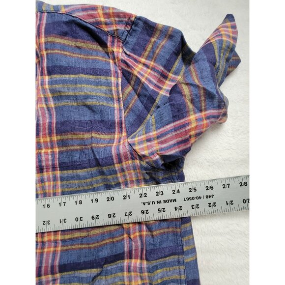 The Territory Ahead Mens XL Plaid Button-Up Shirt Linen Blue Casual Short Sleeve - Picture 6 of 7